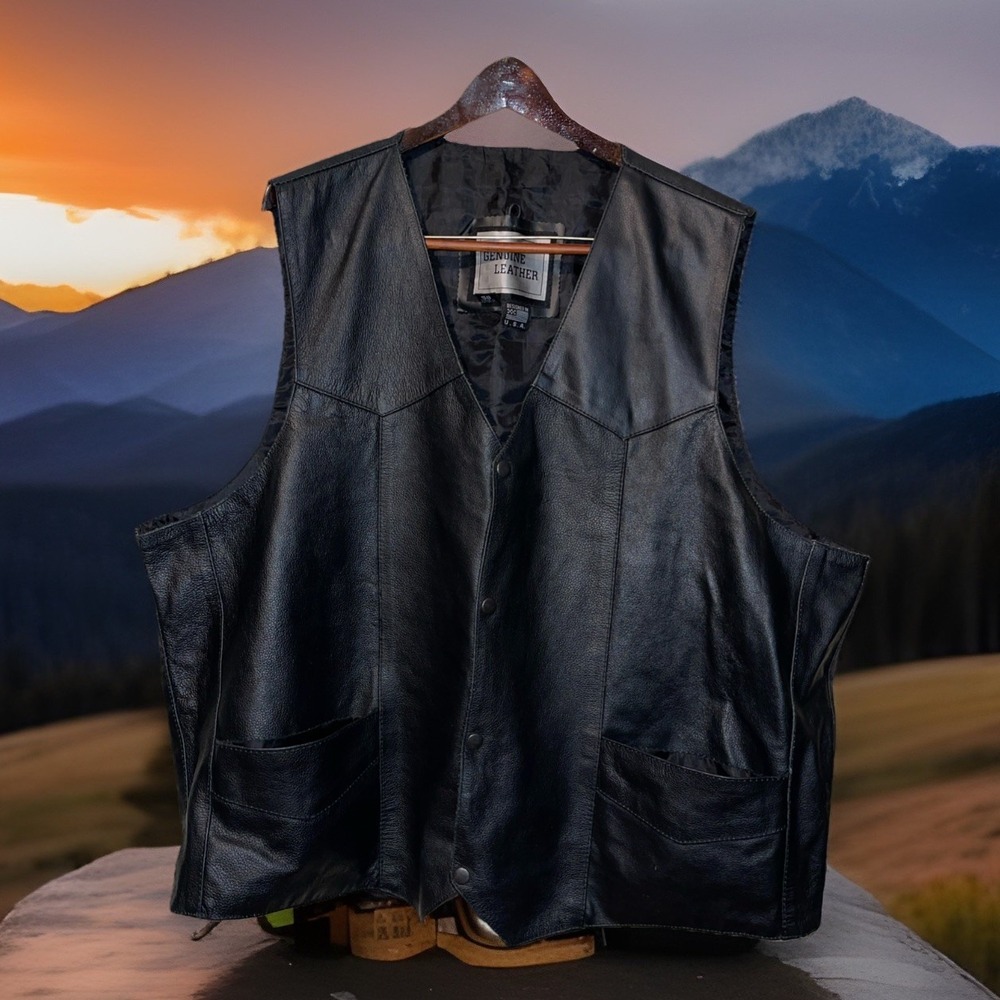 Genuine‎ Leather Best Men 58 Black Leather Biker Moto